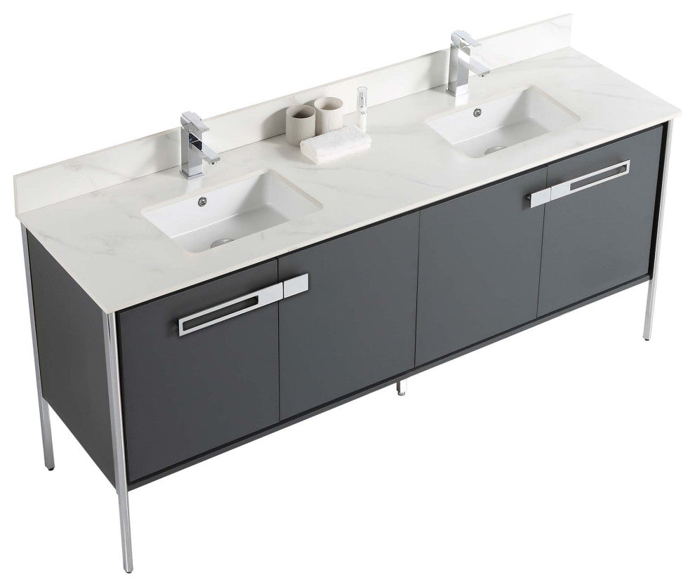 Oakville Bath Vanity, Ceramic Sink, Onix Grey, 72 Inch, Chrome Hardware
