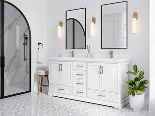 Boston 72 Double Sink Bath Vanity in White 2" Piatra Gray