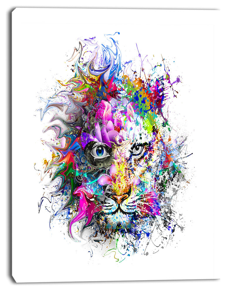 Tiger Face in Colorful Splashes, Abstract Wall Art Canvas, 30"x40"