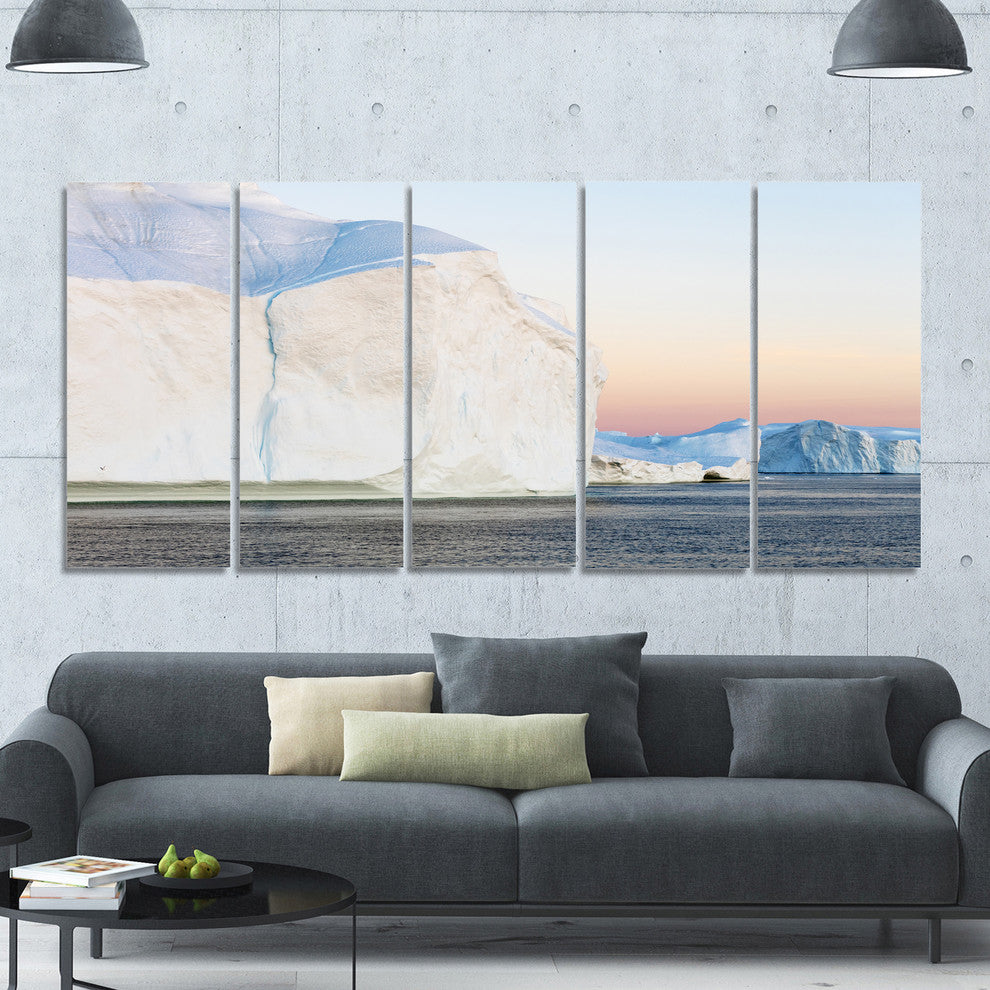 Greenland Ices of Polar Regions, Seashore Canvas Wall Art, 60"x28", 5 Panels