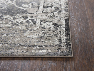 Panache Taupe Central Medallion Scroll Distress Rug, Rectangular 5'3"x7'6"
