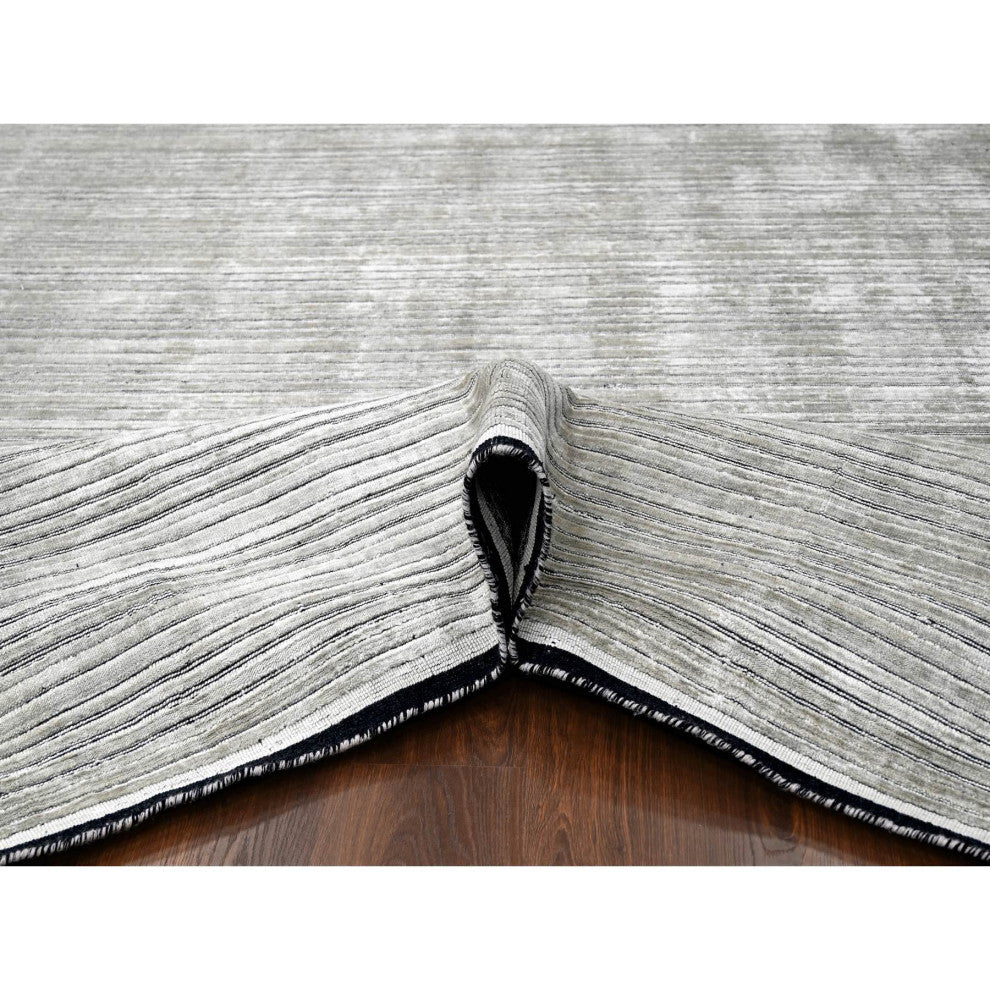 Taupe Modern Textured Hand Loomed Wool and Silk Oversized Rug, 14'x16'2"