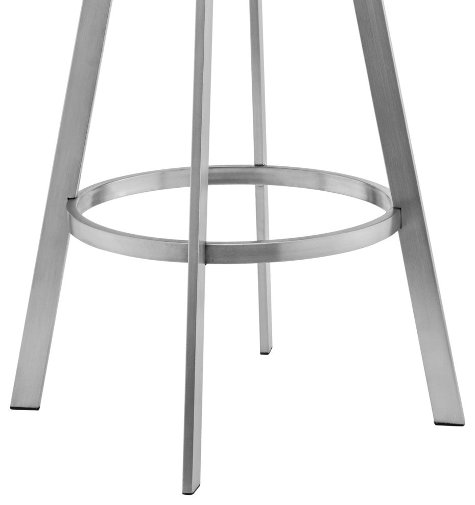Livingston Gray Faux Leather and Brushed Stainless Steel Swivel Bar Stool, 30"