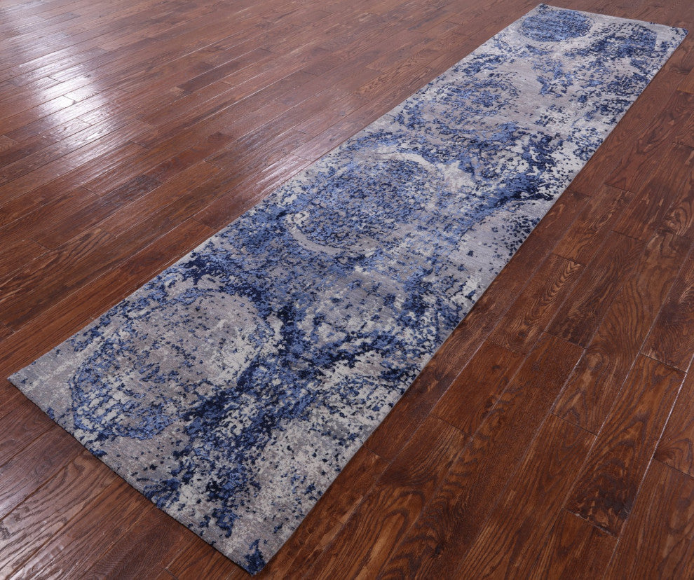 Runner Wool and Silk Modern Handmade Rug 3' 0" X 12' 4" Q9069