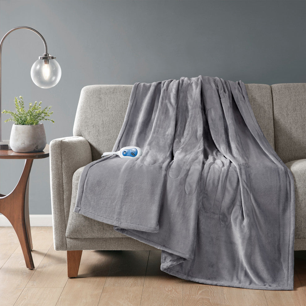 Beautyrest Knitted Solid Microlight Heated Throw, Gray