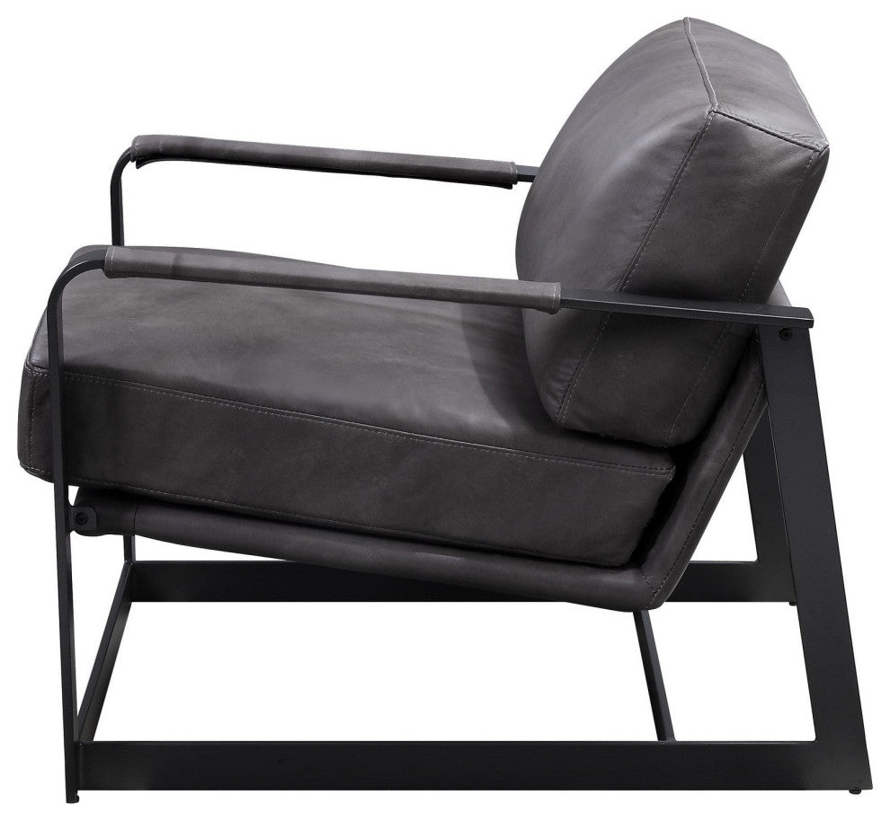 Benzara BM250693 Accent Chair With Leatherette Seat and Metal Frame, Gray