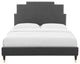 Platform Bed Frame, King Size, Velvet, Dark Gray, Modern Contemporary