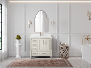Aberdeen 36" Center Sink Bath Vanity, Alabaster 2" White Quartz