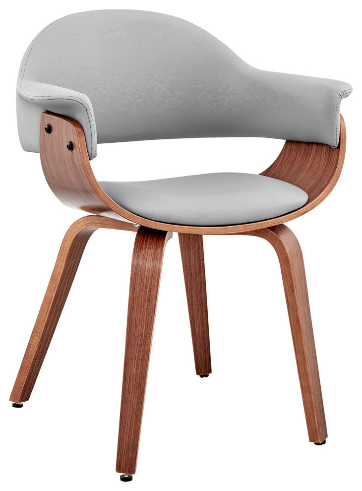 Benzara BM248272 Leatherette Dining Chair With Curved Seat, Gray and Brown