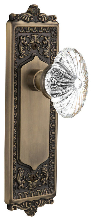 Single Egg & Dart Plate With Oval Fluted Crystal Knob, Antique Brass