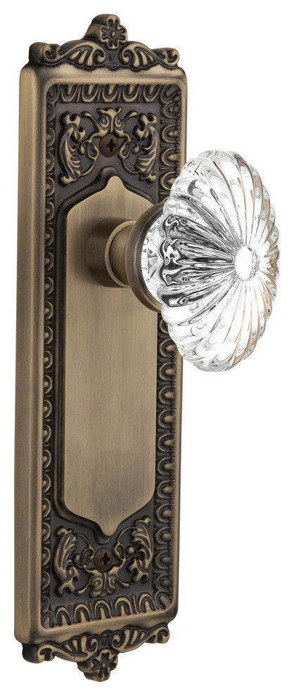 Single Egg & Dart Plate With Oval Fluted Crystal Knob, Antique Brass