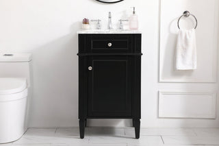 Home Living Vanity with Carrara White Marble Countertop, Black, 21", Single Sink