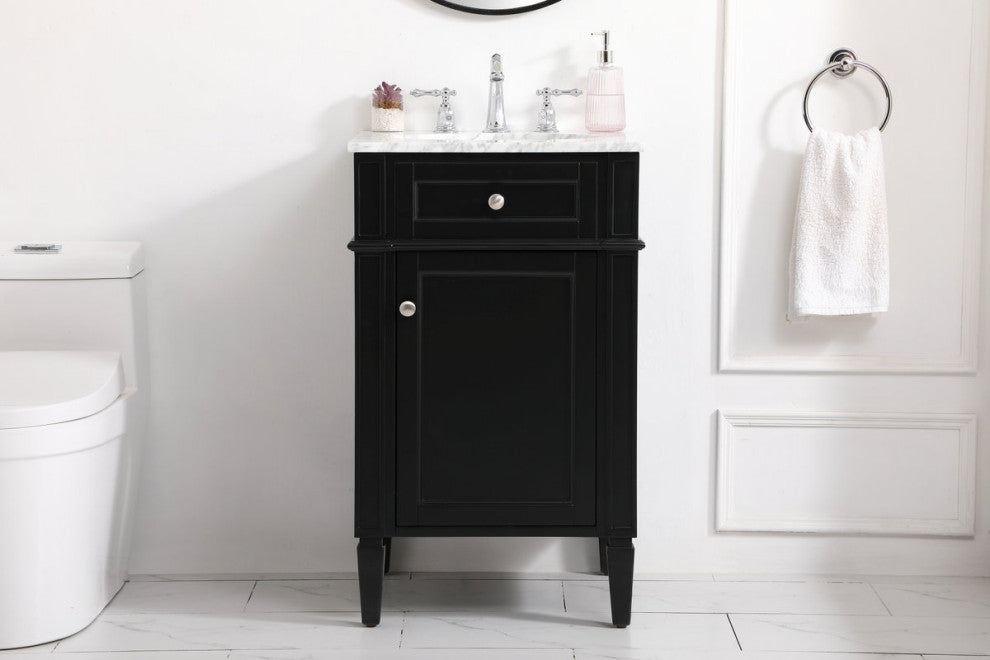 Home Living Vanity with Carrara White Marble Countertop, Black, 21", Single Sink