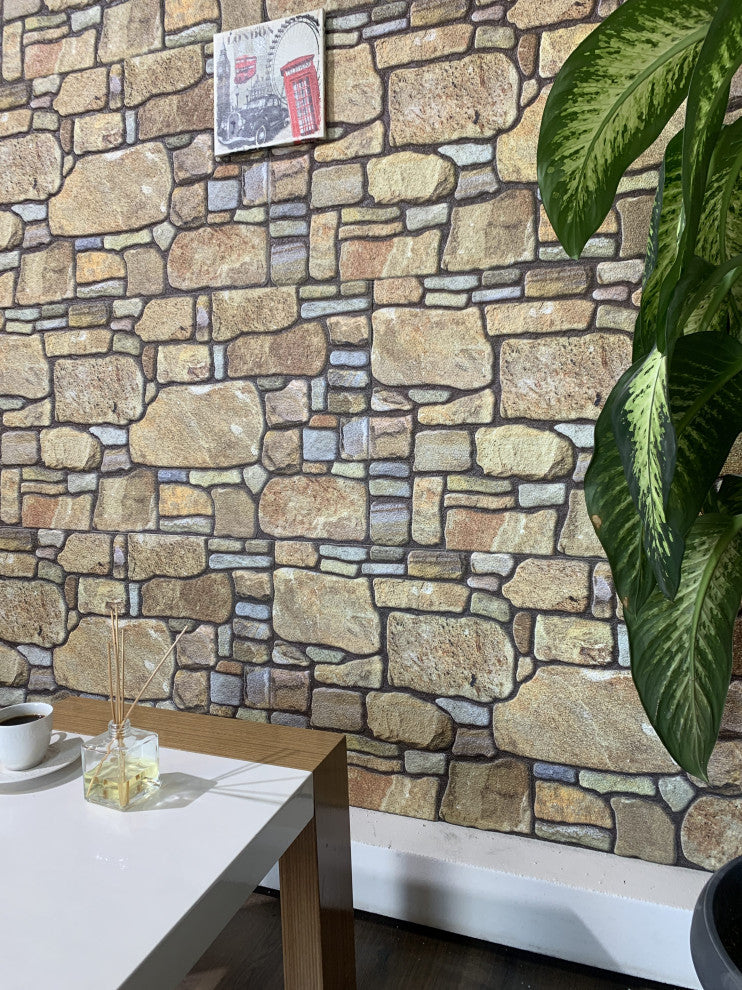 Faux Stone 3D Wall Panels, Gold Mauve, Set of 10, Covers 54 sq ft