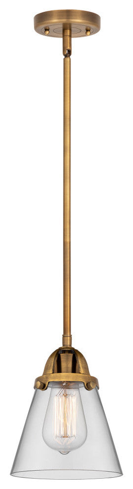 Small Cone Mini Pendant, Brushed Brass, Clear, Clear