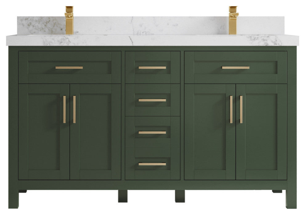 Cambridge 60 Double Bathroom Vanity in Pewter Green 2" Calacatta Nuvo