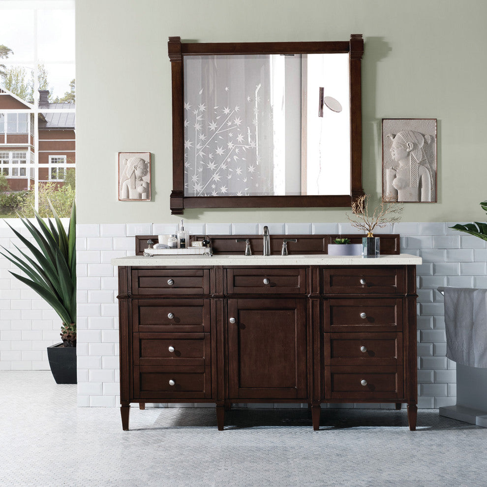 Brittany 60" Single Vanity, Burnished Mahogany, Lime Delight Quartz