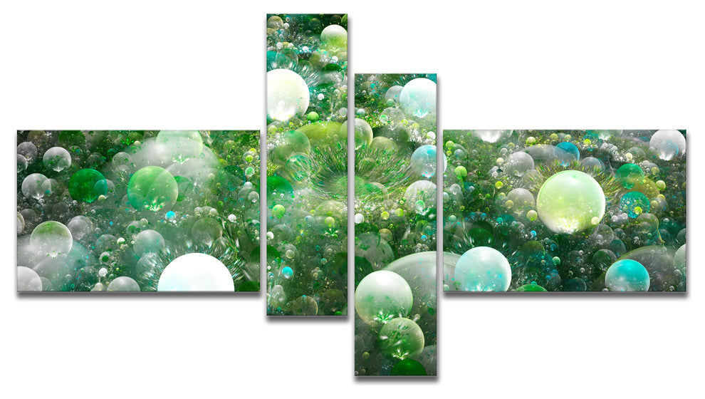 Green Fractal Molecule Pattern, Abstract Wall Art Canvas, 60"x32", 4 panels