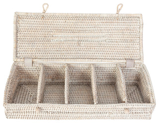 5 Section Tea Box With Lid, White Wash