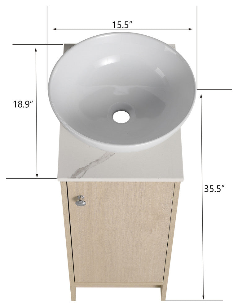 15 Inch Plywood Freestanding Bathroom Vanity Set with Ceramic Sink and Shelf