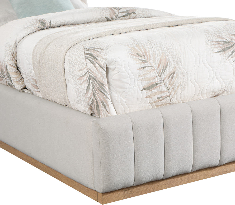 Lucia Beige Linen Textured Fabric Full Bed, Cream, Twin, Natural Finish