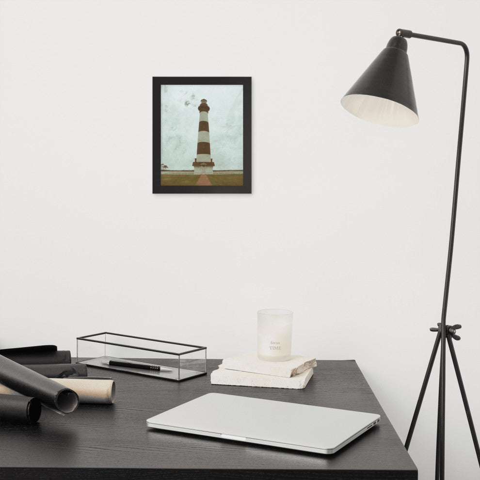 Aged Bodie Lighthouse Landscape Framed Photo Paper Wall Art Prints, Black, 8" X 10"