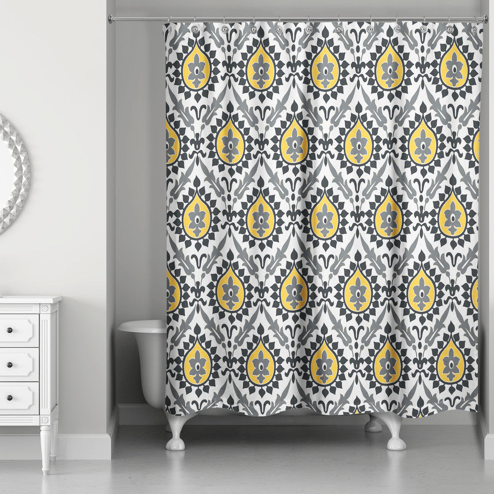 Ikat in Black and Yellow Shower Curtain