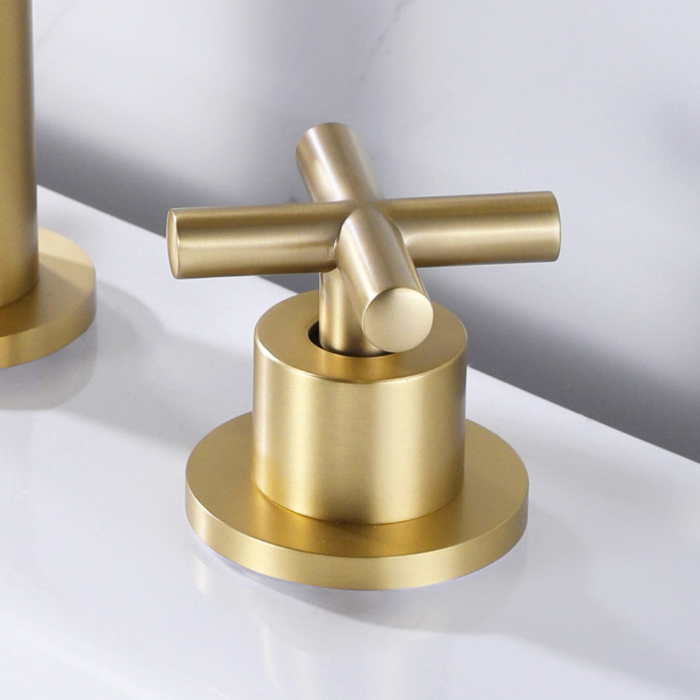 Deck Mounted Dual Handle Widespread Bathroom Faucet, Brushed Gold
