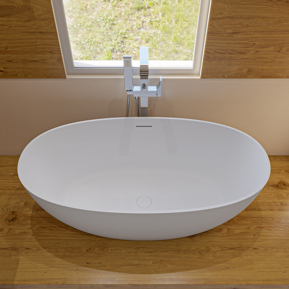 ALFI brand AB9975 59" White Oval Resin Soaking Bathtub
