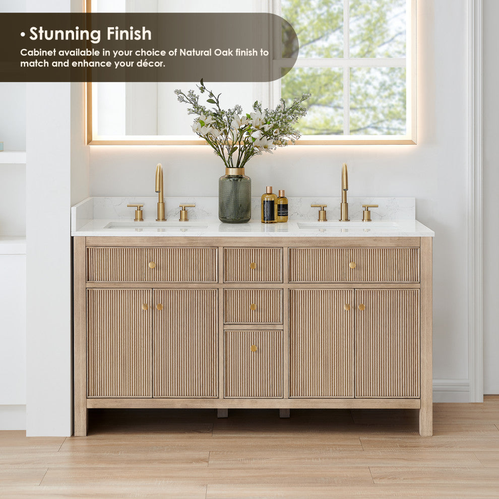 Cerrito Bathroom Vanity, Natural Oak, 60" Double, With Mirror