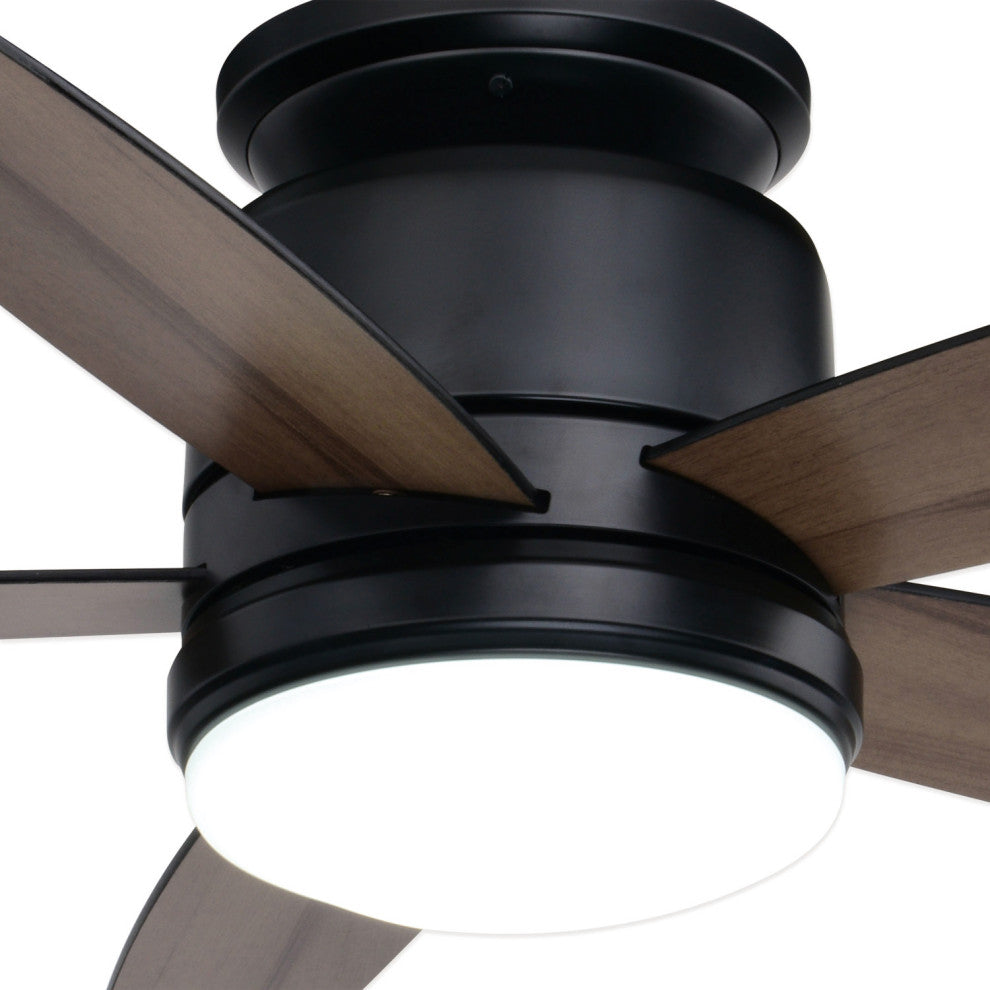 Armon Flush Mount 44" Ceiling Fan With LED Light Kit and Remote, Black