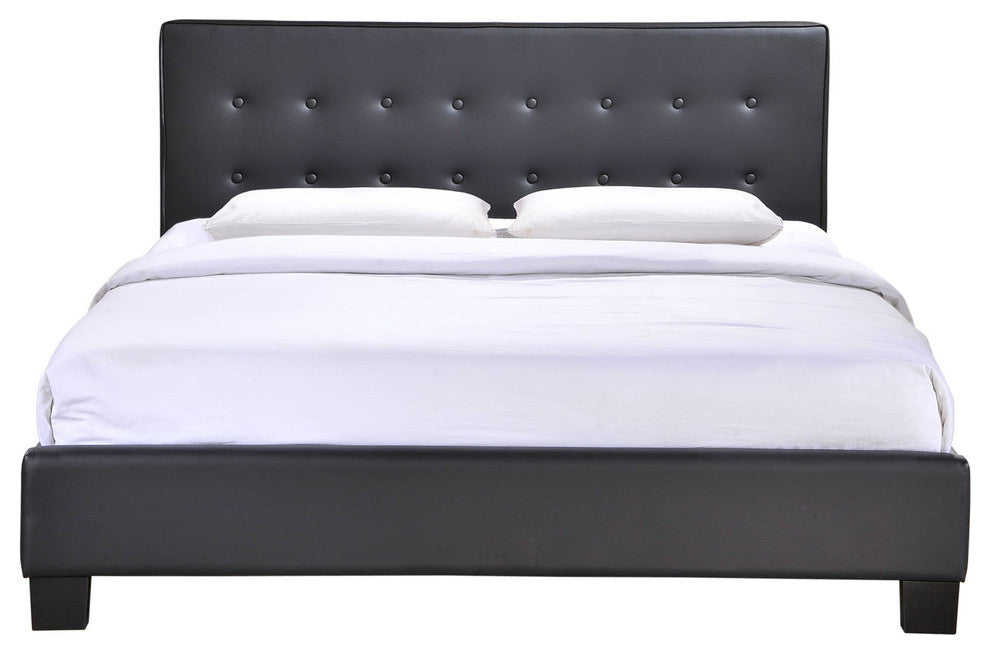 Modern Contemporary King Size Vinyl Bed Frame, Black Fabric