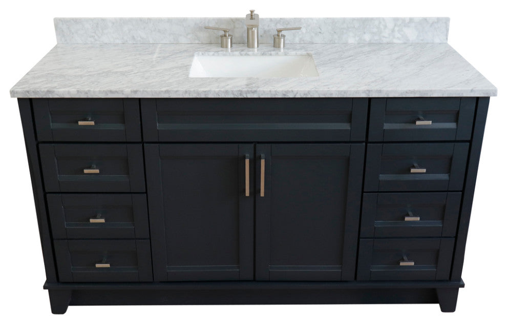 61" Single Sink Vanity, Dark Gray Finish And White Carrara Marble