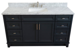 61" Single Sink Vanity, Dark Gray Finish And White Carrara Marble
