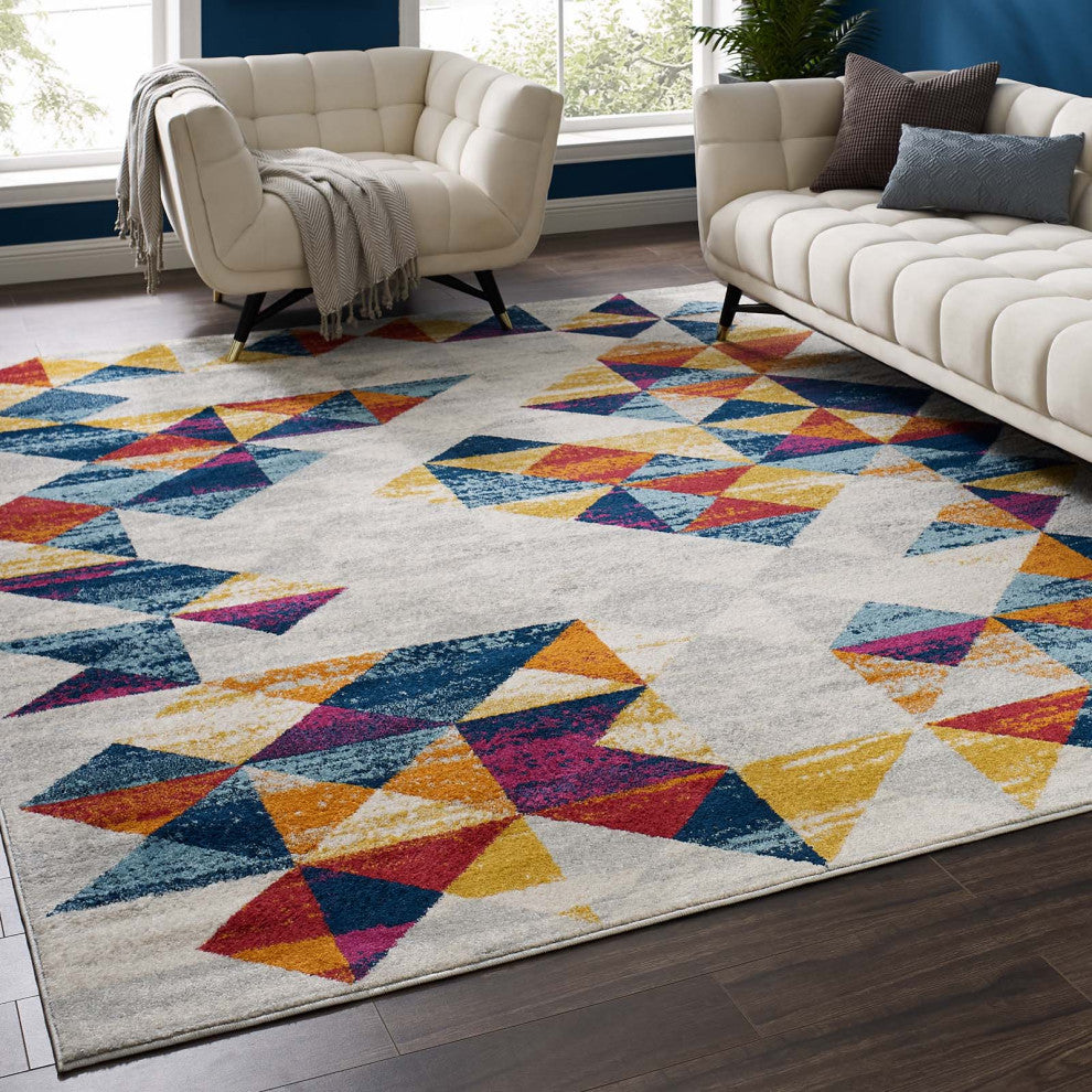Area Rug Runner Floor Carpet, 8x10, Multi Colorful, Modern, Lounge Hospitality