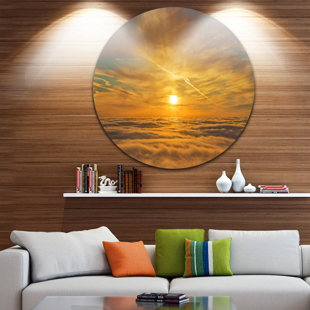 Golden Sunset Over Clouds, Beach Disc Metal Wall Art, 23"