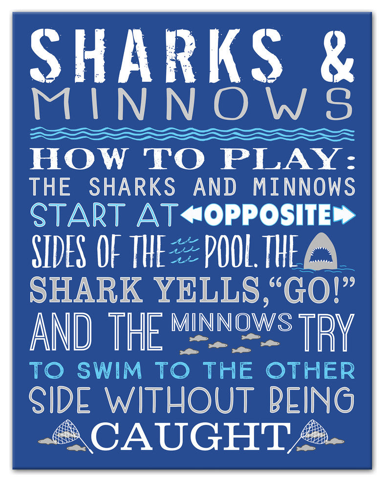 Sharks & Minnows Swimming Pool 11x14 Canvas Wall Art