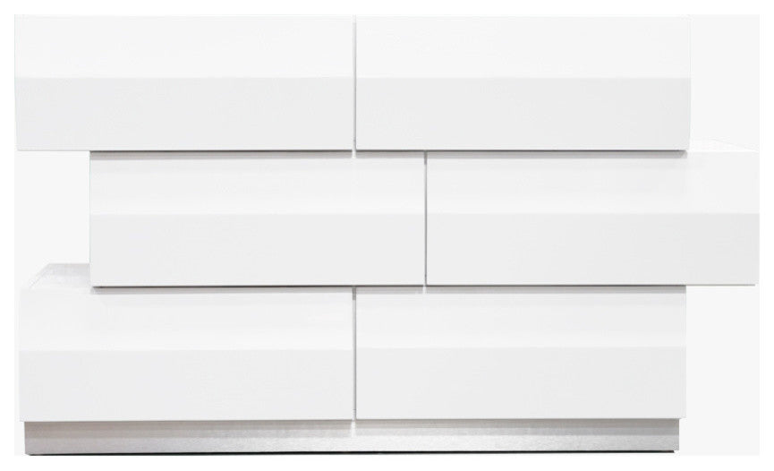 Spain Modern White Zigzag 6-Drawer Bedroom Dresser