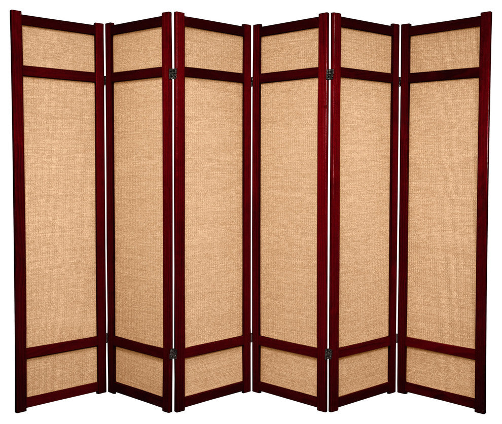 6' Tall Jute Shoji Screen, 6 Panel, Rosewood