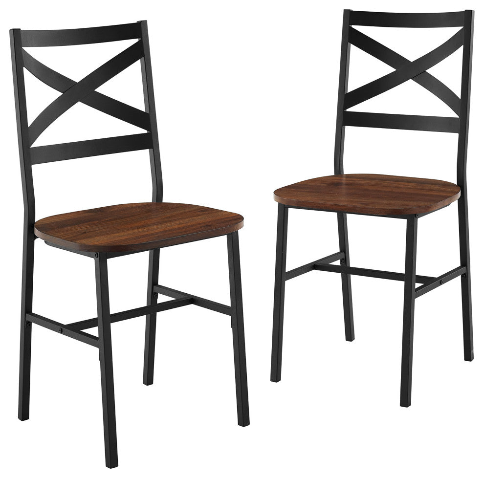 Angle Iron Industrial X Back Dining Chairs, Set of 2 - Dark Walnut