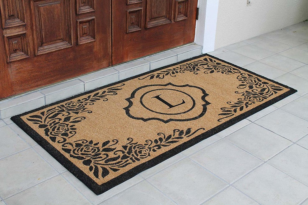 A1HC First Impression Hand Crafted Ella Entry Coir Monogrammed Double Doormat, L