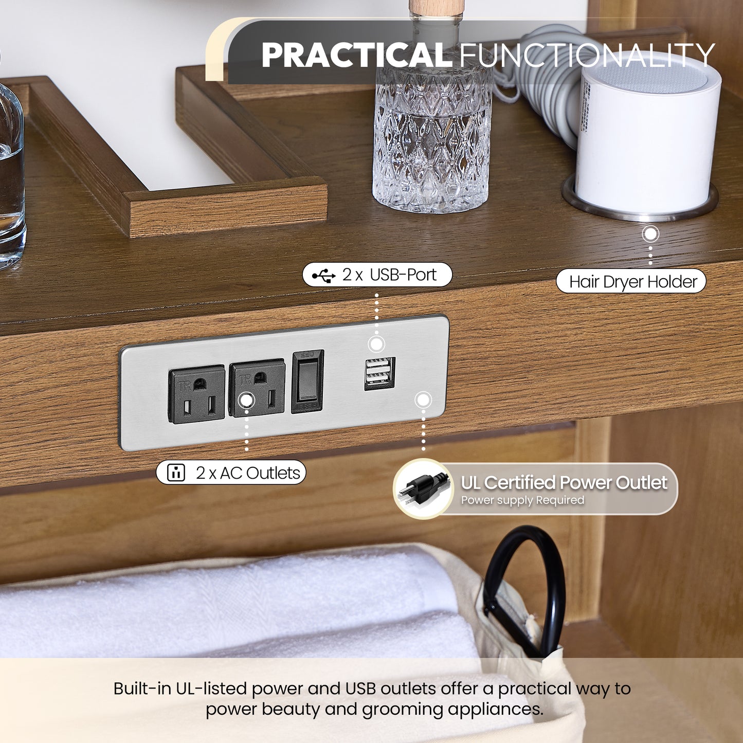 Busan Bath Vanity, Quartz Top No Mirror, Oak Classic Brown, 60", Double Vanity