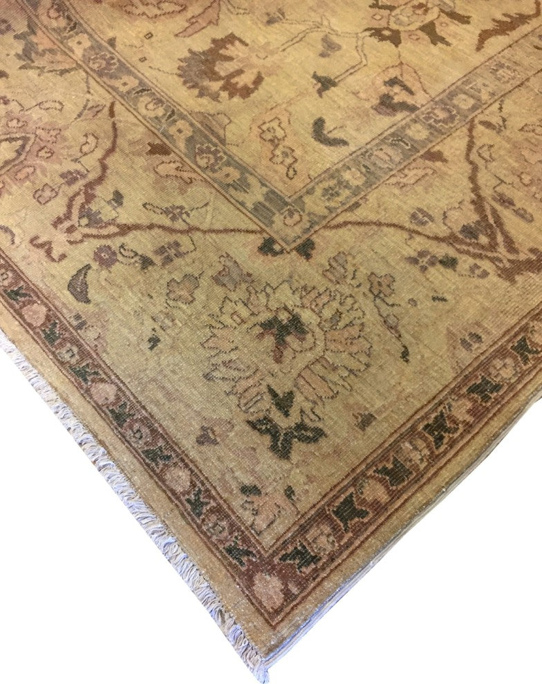 Low-Pile Peshawar Mahmood Beige/Green Rug, 8'10x11'6