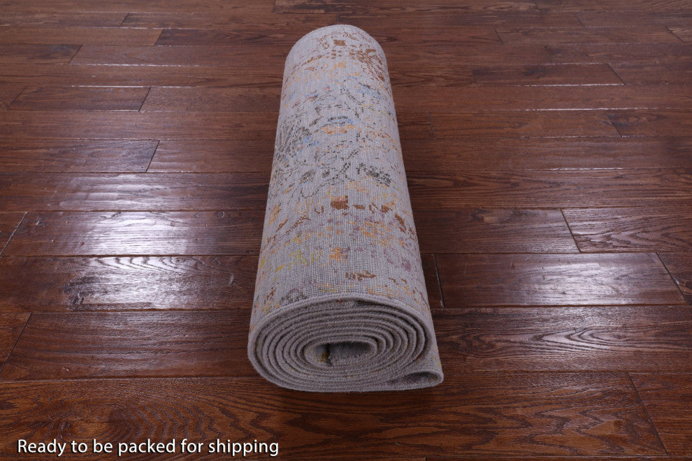 2' 7" X 13' 10" Wool and Silk Modern Handmade Runner Rug Q9263
