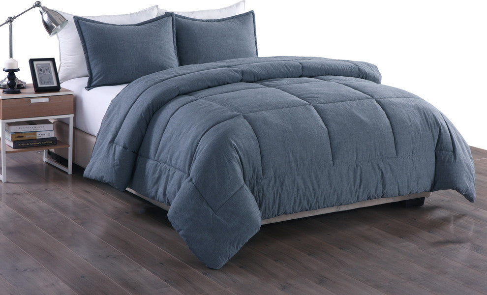 Washed Cotton Comforter Mini Set, Blue, King