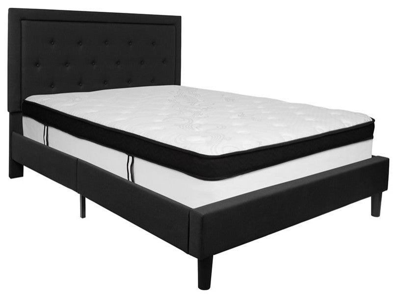 Roxbury Tufted Upholstered Platform Bed and Memory Foam Pocket Spring Mattress,