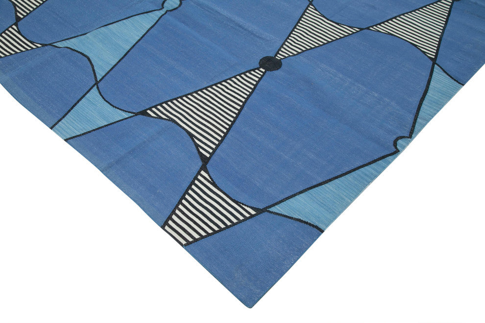 Rug N Carpet - Handmade Wool 9' 3'' x 11' 9'' Geometric Dhurrie Kilim Rug