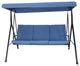 Home Beyond 3-Person Steel Fabric Outdoor Porch Swing Canopy With Stand, Blue