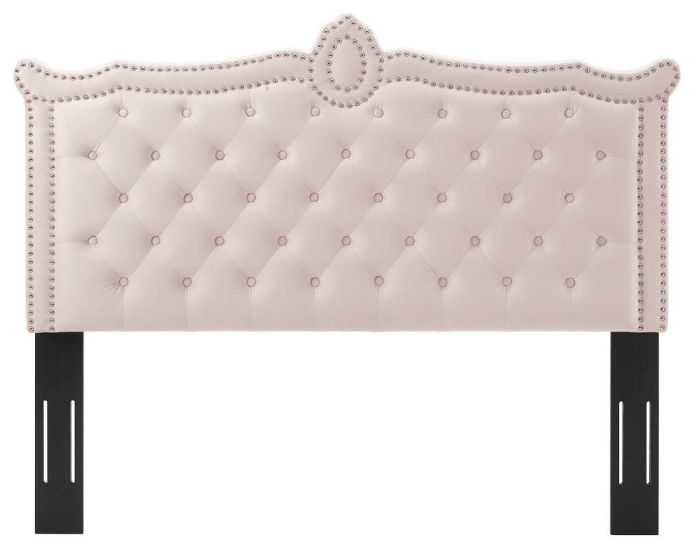 Tufted Headboard, Nailhead, King California Size, Pink, Velvet, Modern