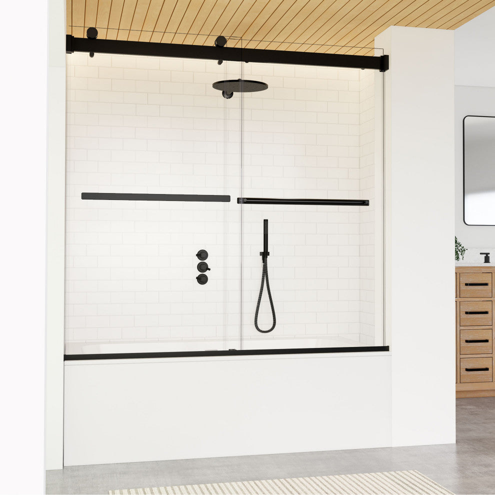 Marcelo By Pass Frameless Tub Door, Clear Glass, Matte Black, 60"wx58"h
